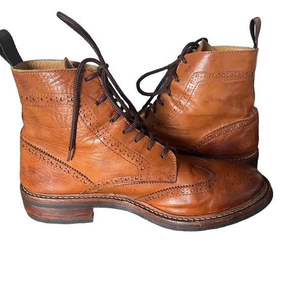 Strivers Row by Hoax Cognac Brown Wingtip leather lace up Boots size 44 - Picture 2 of 11